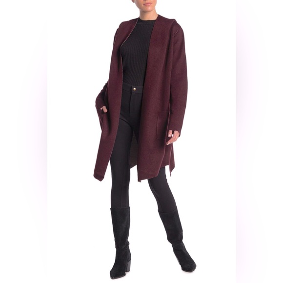 Nordstrom Vertigo Open Front Hooded Burgundy Cardigan Sweater Coat - Picture 1 of 4